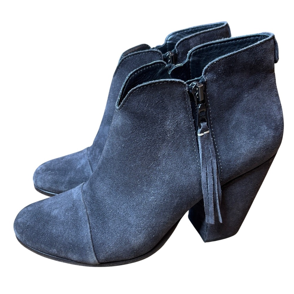 Rag & Bone Margot Grey Suede Fringe Tassel Side Zip Ankle Booties Size 39